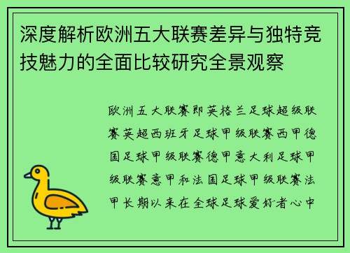 深度解析欧洲五大联赛差异与独特竞技魅力的全面比较研究全景观察 深度解析欧洲五大联赛差异与独特竞技魅力的全面比较研究全景观察